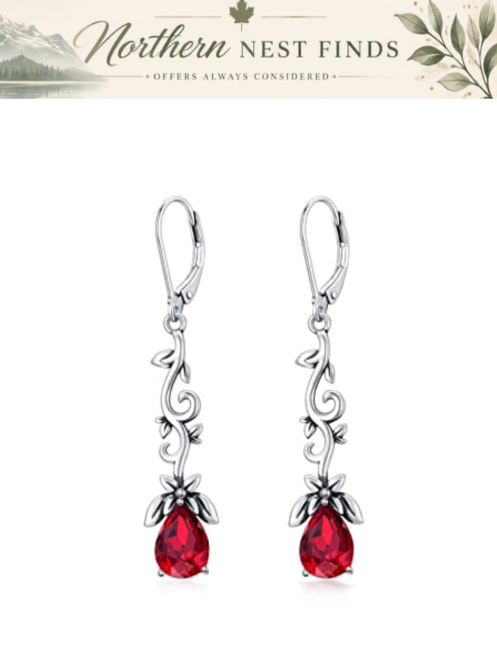 925 Sterling Silver Oxidized Branch Dangle Drop Leverback Earrings 8x6mm Crystal